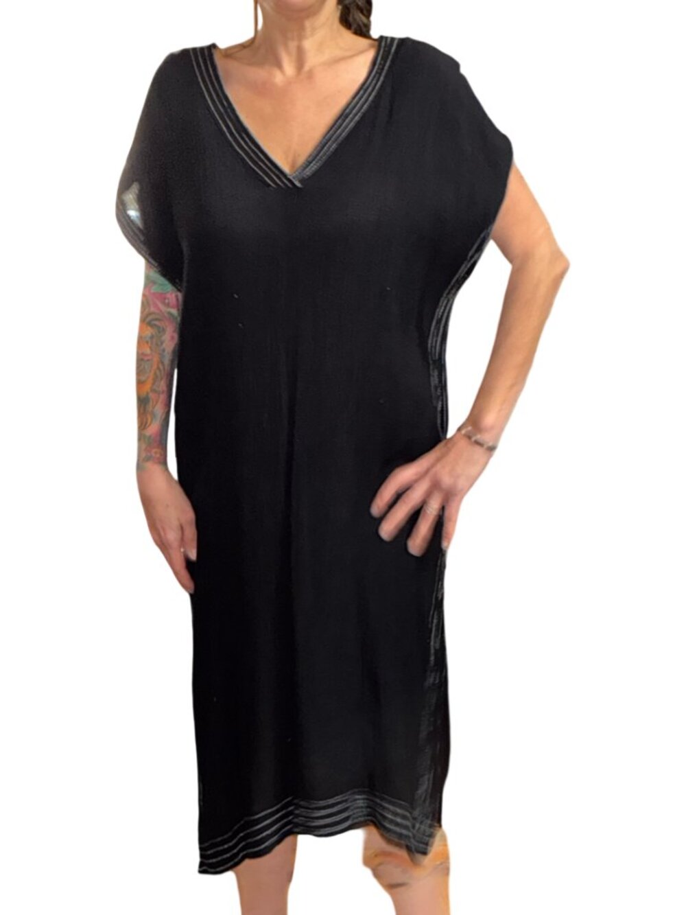 Sz.2X*Black Crinkly-Broomstick Fabric Cover-Up